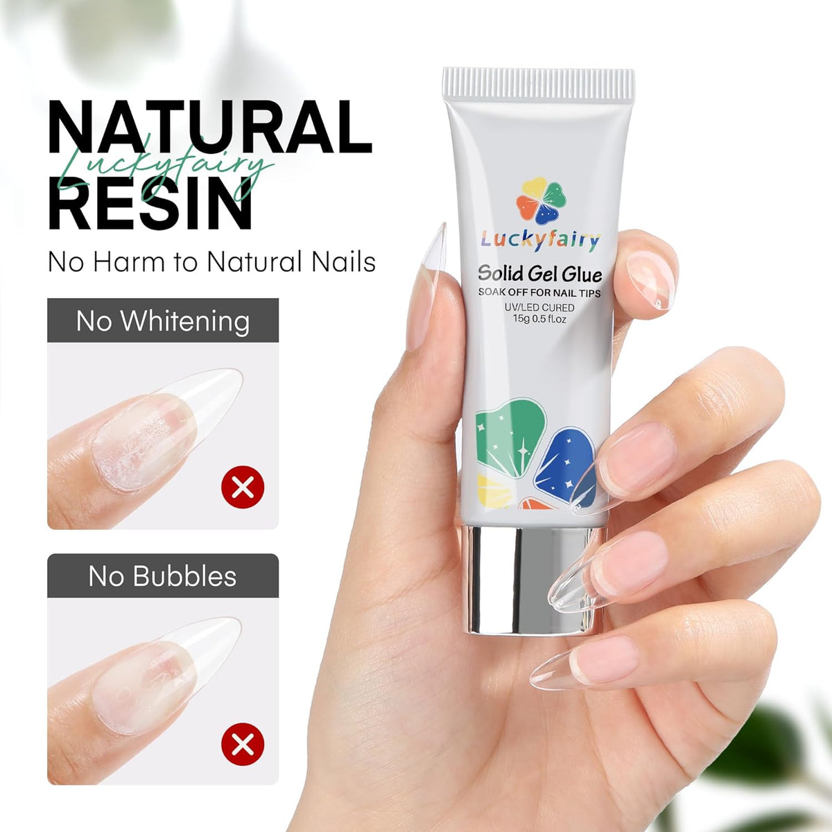 Nail Glue Gel for Nail Tips, Super Strong Solid Gel Glue U V Cured Needed, 15ml Soak Off Soft