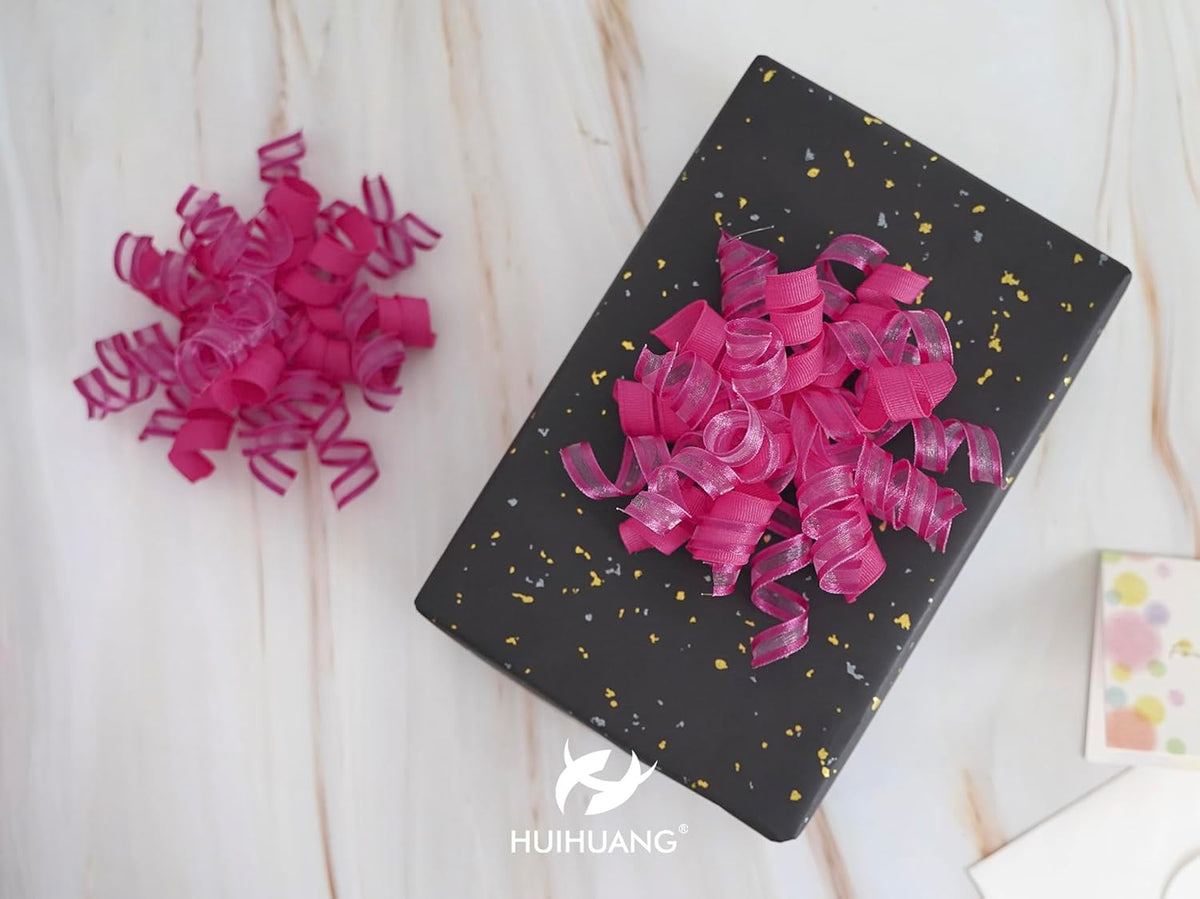 HUIHUANG Hot Pink Bows for Gift Wrapping Curly Gift Bow 5 inch x 8 Counts Self-Adhesive Ribbon Bows
