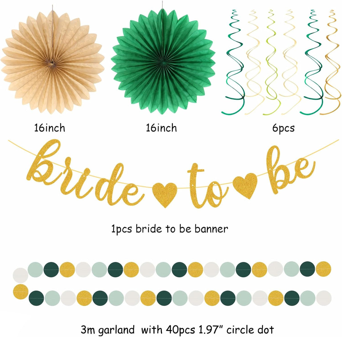 Sage Green Champagne-Gold Bachelorette Party-Decorations - 21pcs Baby Bridal Shower Banner Garland