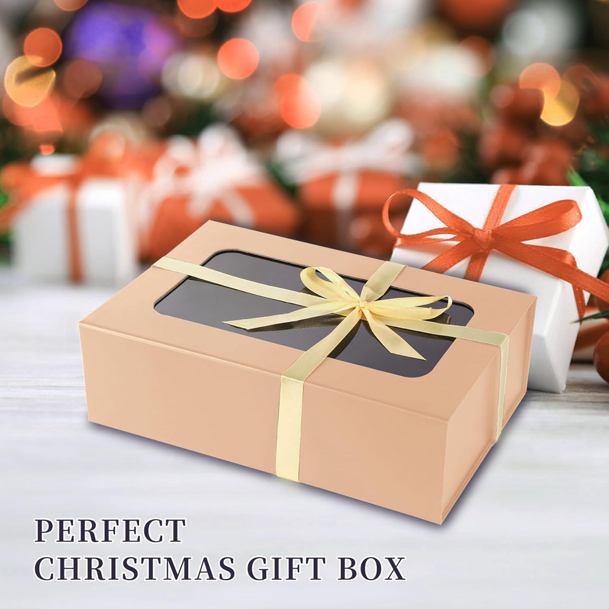 TIACABO Rose Gold Large Gift Box with Window, 13.5"x9"x4.3" Bridesmaid Boxe for Gifts