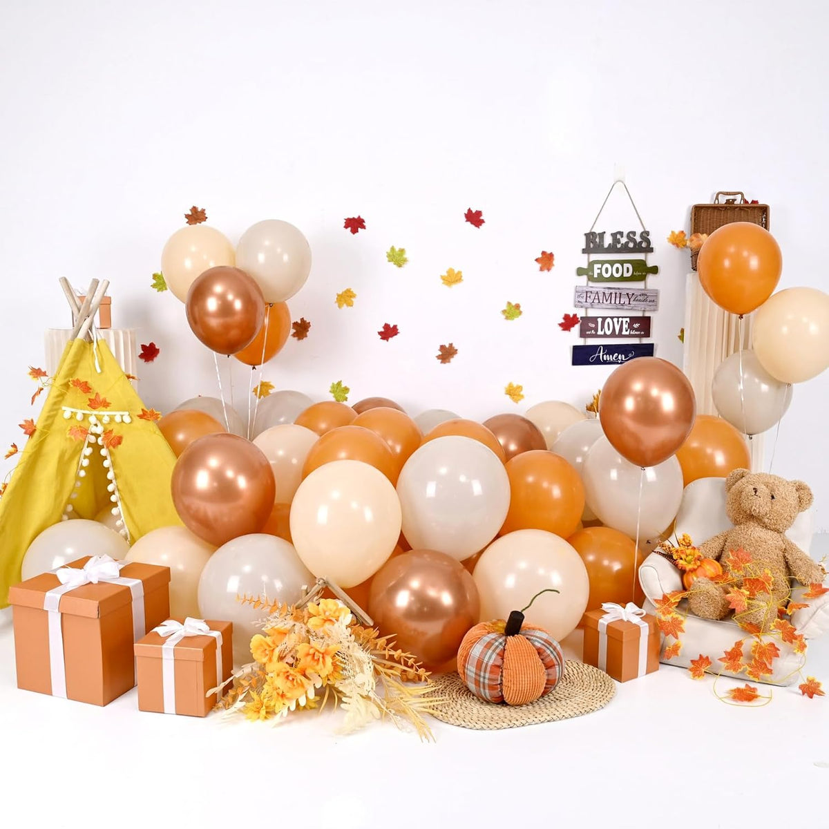 Fall Balloons 55pcs Burnt Orange Gold Balloons 12 Inch, Terracotta Dusty Orange Metallic Copper