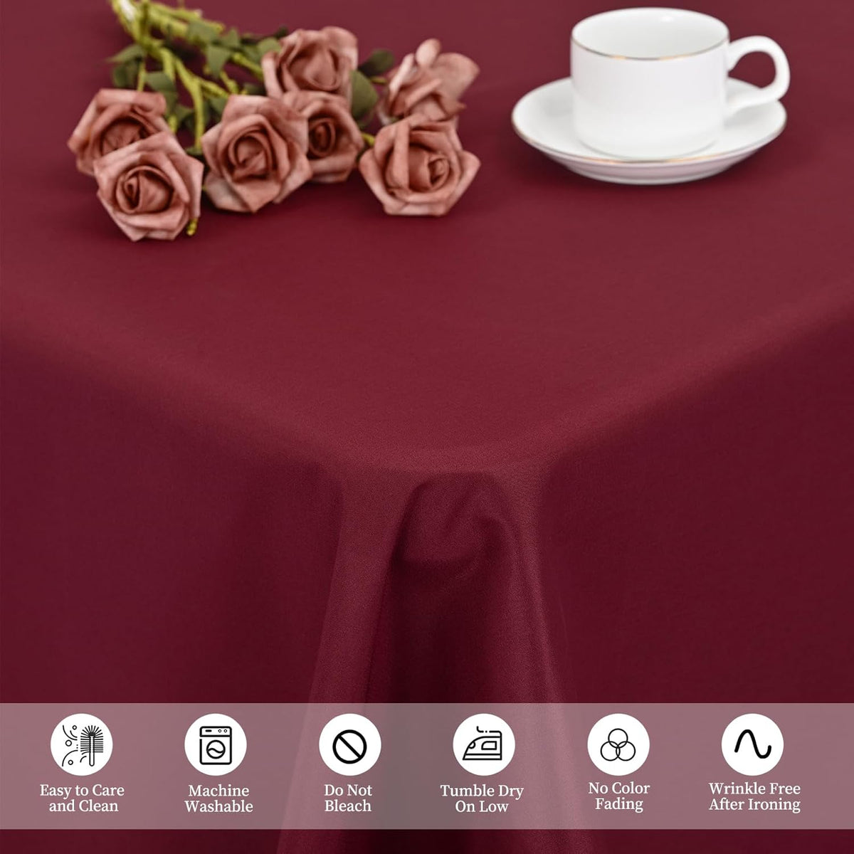 12 Pack Burgundy Tablecloths for Rectangle Tables 60 x 102 Inch Polyester Tablecloth 6 Foot