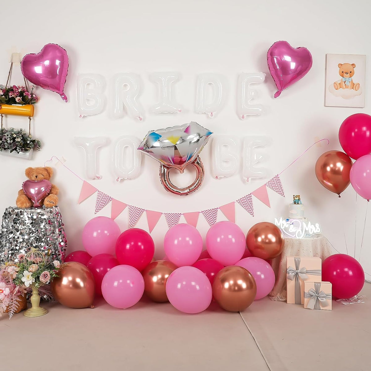 Pink White Bachelorette Party Decorations, White Bride To Be Bridal Shower Balloons Decorations