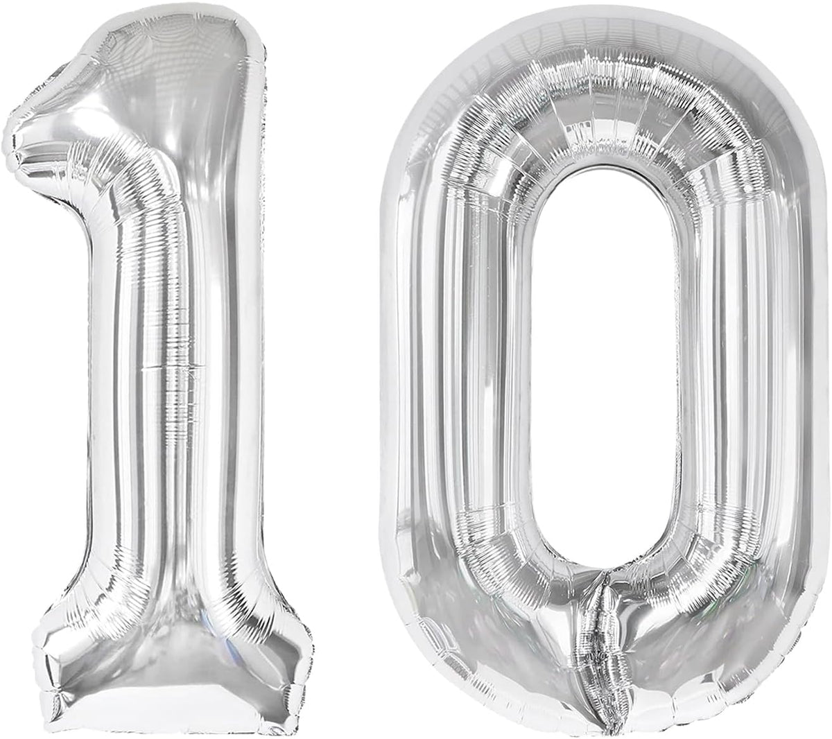 Silver 40 Inch 10 Number Balloons, 10 Decorations for 10 100 Birthday, Foil Giant Birthday