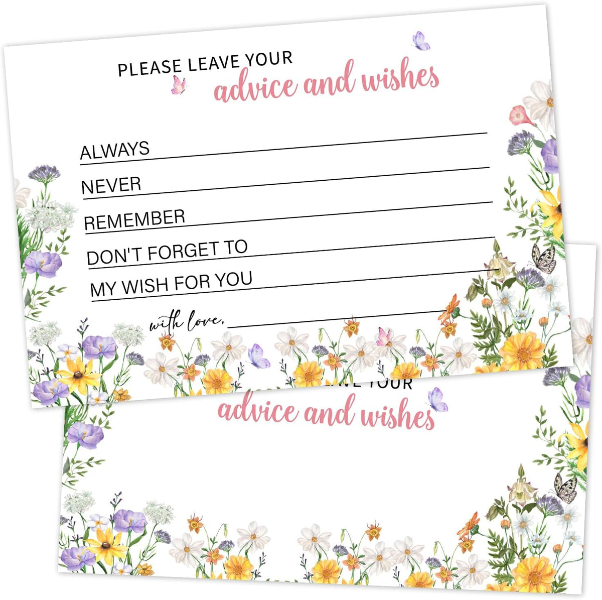 Advice and Wishes For the Mr and Mrs, Wildflower Advice Cards for Bridal Shower, Well Wishes for