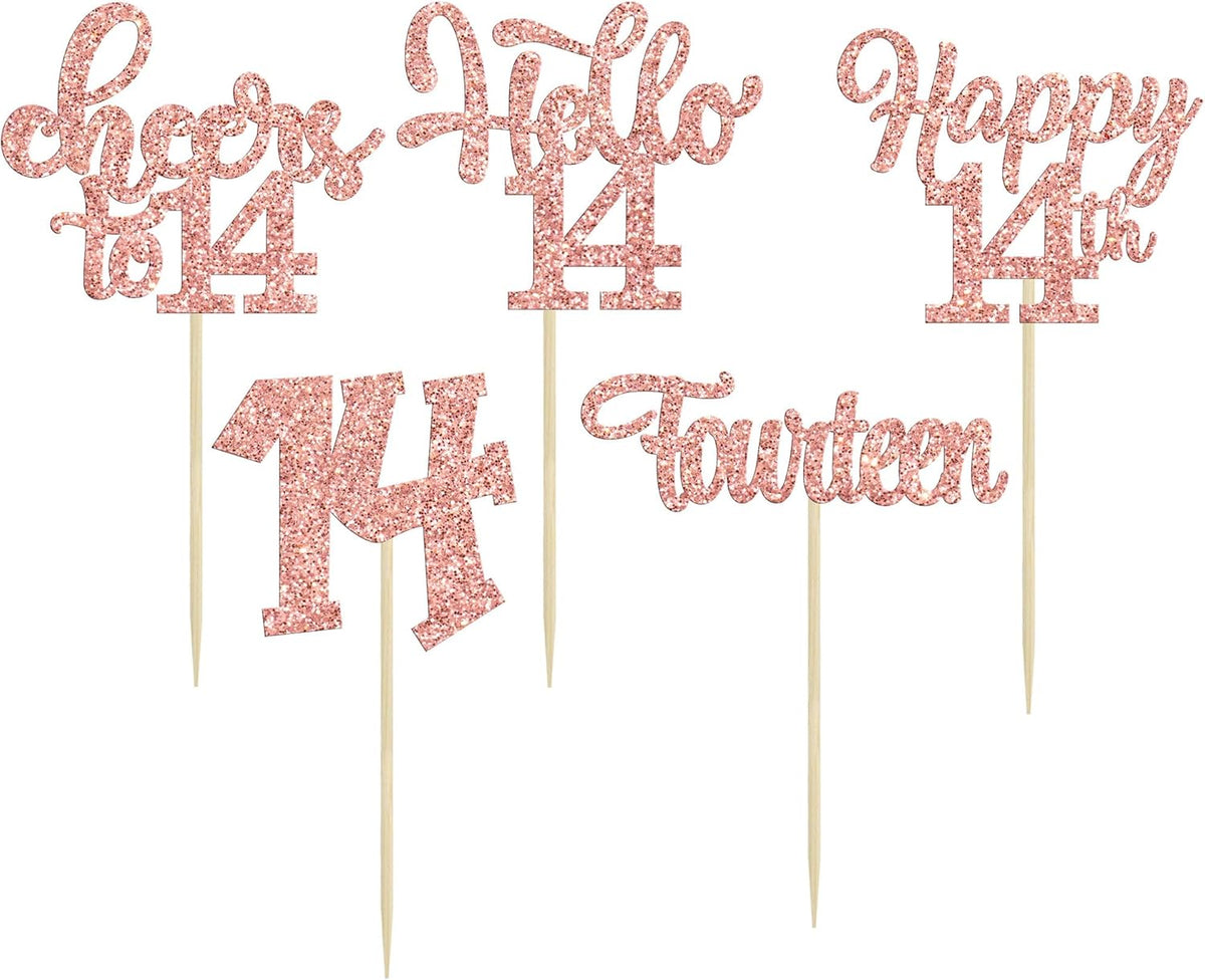 30Pcs 14th Birthday Cupcake Toppers Hello 14 Cupcake Picks Fourteen Cheers to 14 Years Old Cake