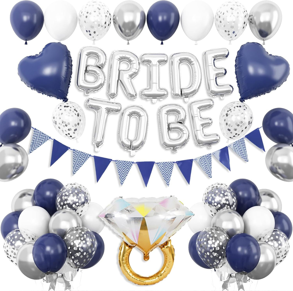 Blue Silver Bachelorette Party Decorations, Silver Bride To Be Bridal Shower Balloons Decoration