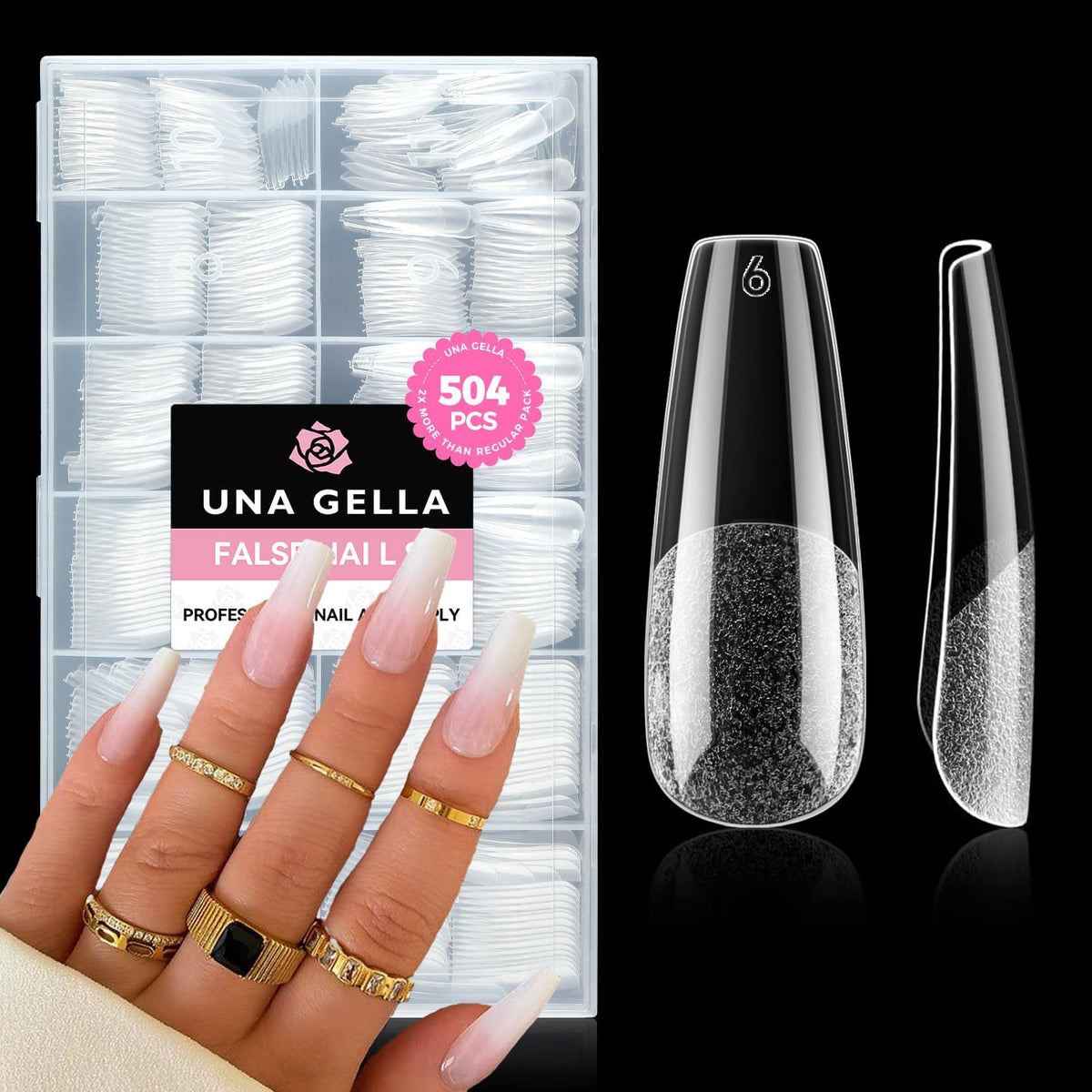 UNA GELLA Long Coffin Nail Tips, 504pcs Pre-Shape Fake Nails Half Matte Full Cover Acrylic Gel Nail