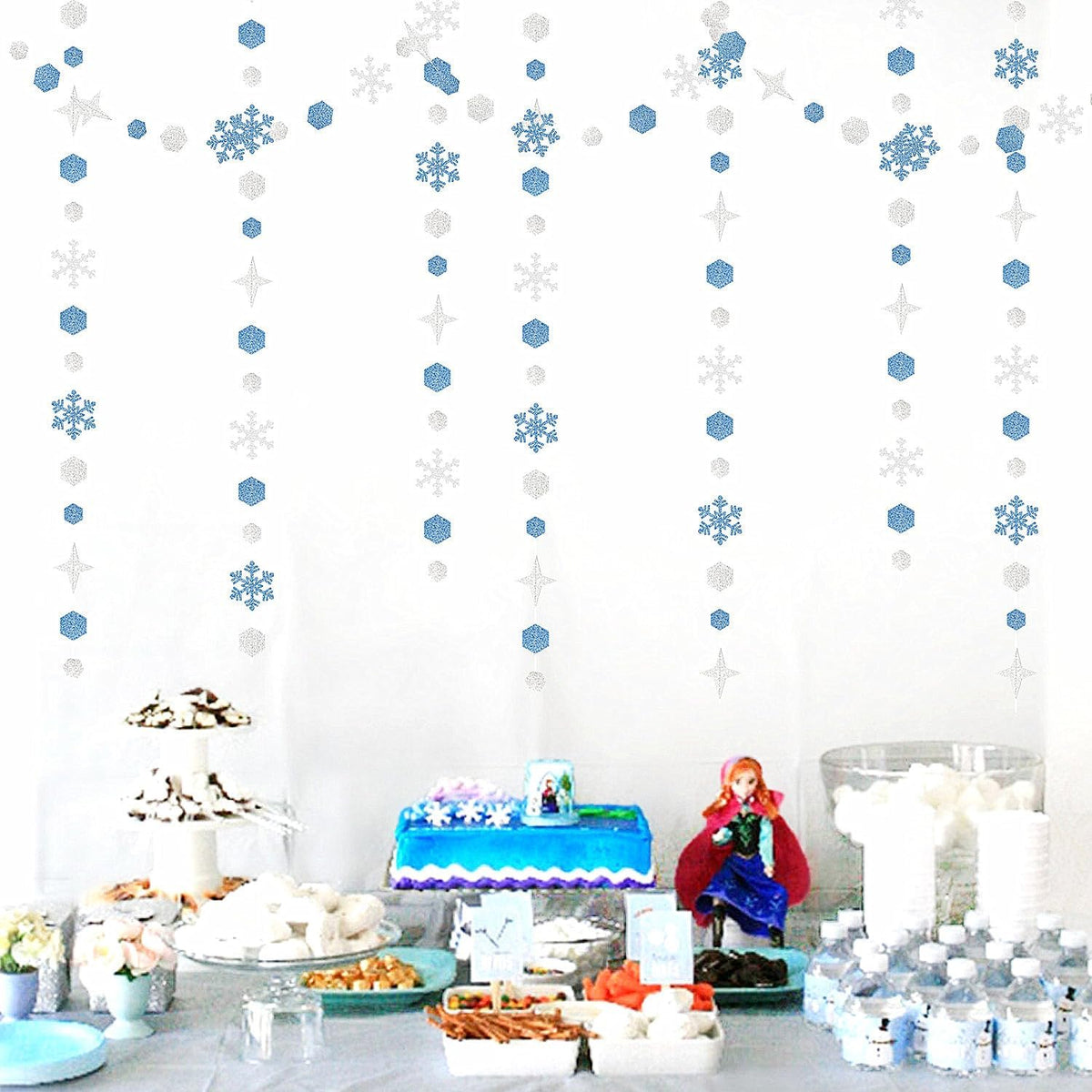 Snowflake-Snow Silver-Blue Christmas Party-Decorations Streamers - 52Ft White Winter Wonderland