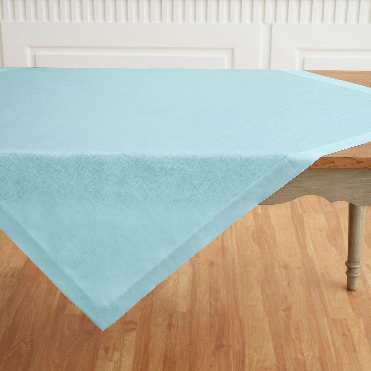 Solino Home Aqua Blue Linen Tablecloth 52 x 52 Inch - 100% Pure Linen Square Table Throw - Fete