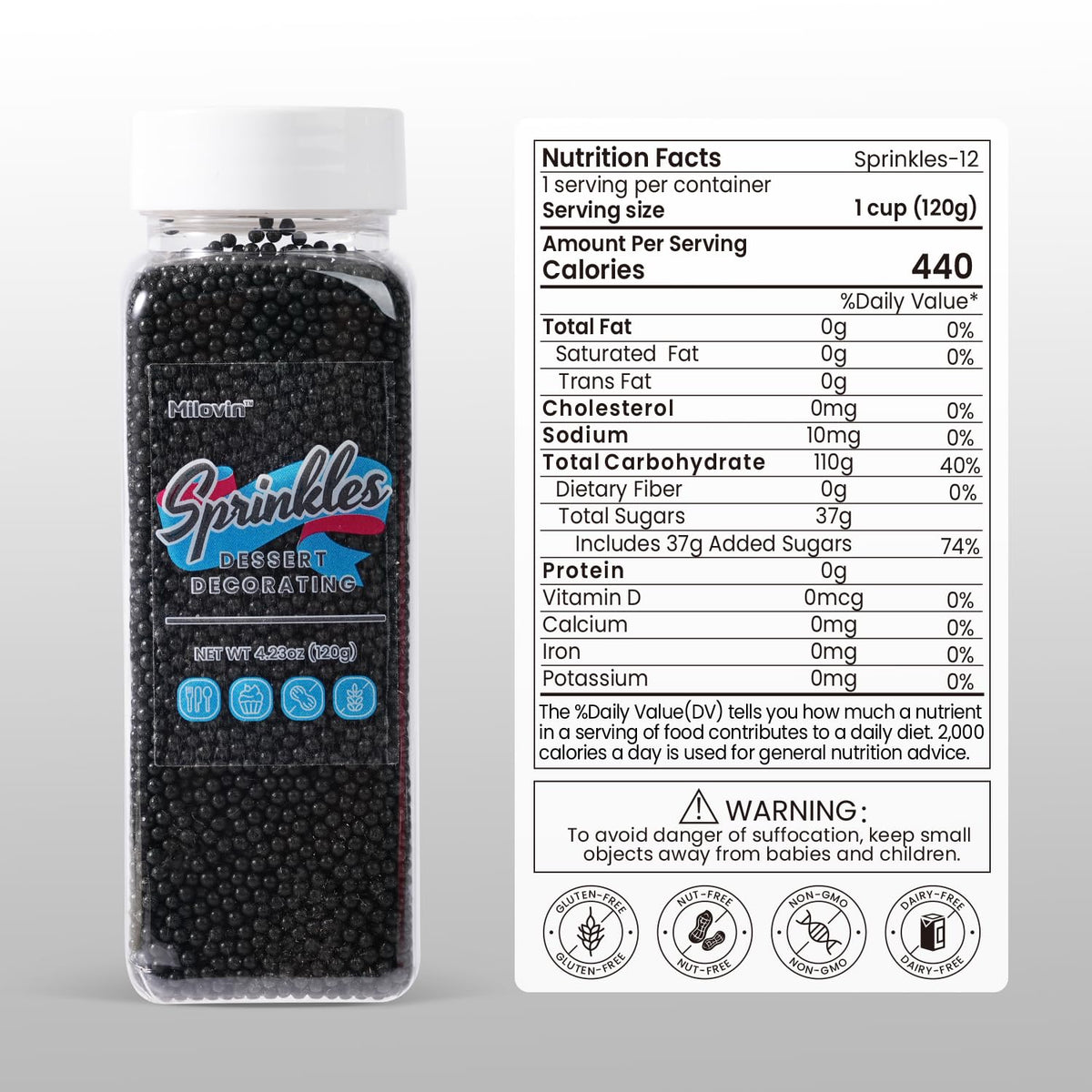 Edible Black Sprinkles, Black Nonpareils Sprinkles, 2mm Edible Pearls for Cakes, Cupcakes