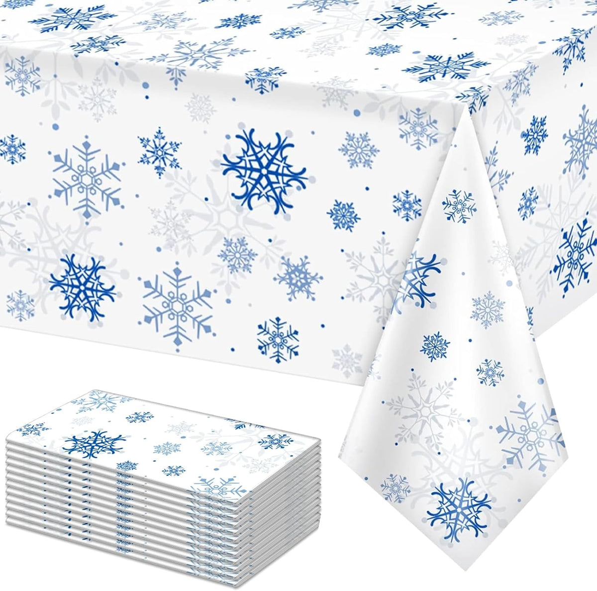 12 Pieces Snowflake Christmas Party Tablecloth Decorations,Plastic White Snowflake White Blue Xmas