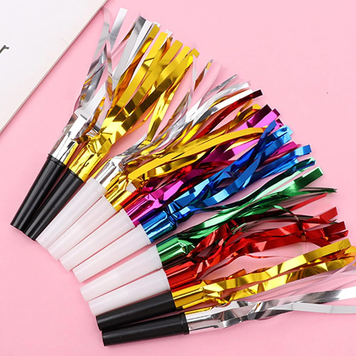 24 Pcs Glitter Noisemakers, Metal Tassel Music Birthday Blowers, Horn Whistles Party Favors Blow