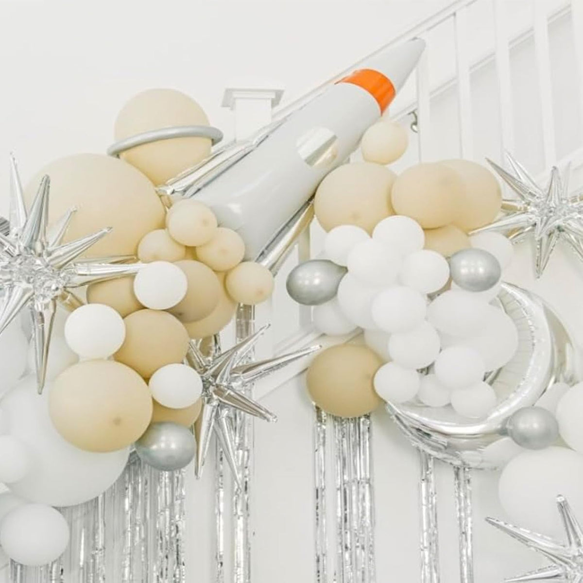 6 Pcs Explosion Star Foil Balloons- 12 Point Star Balloons,Silver Spike Balloons and 10Pcs Four