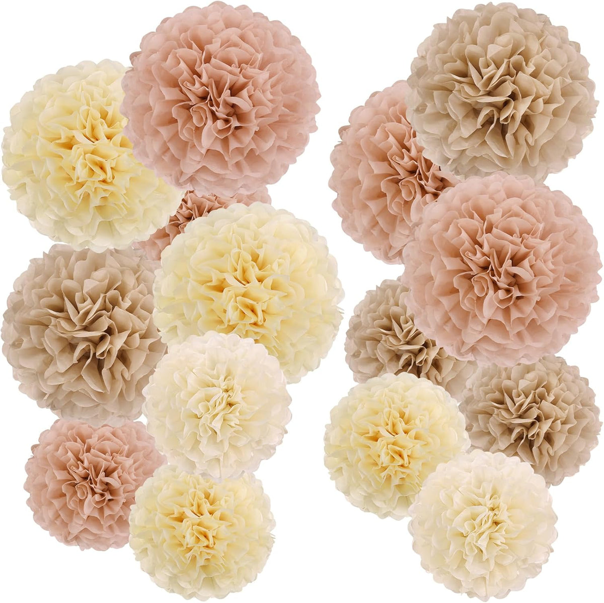 EASY JOY Boho Tissue Pom Poms Paper Flowers Hanging Decorations Brown Beige Party Decor for Bridal