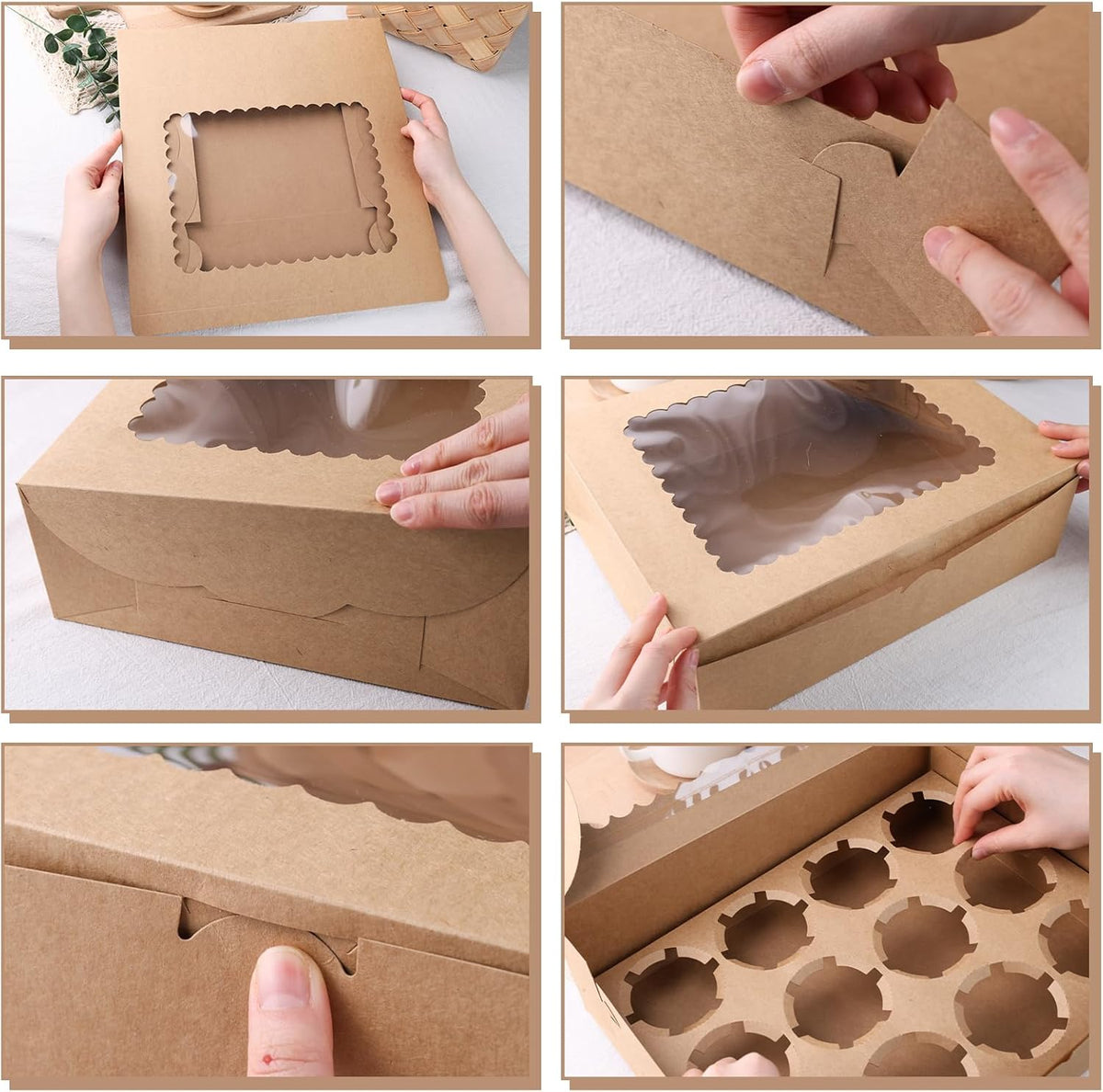VGOODALL 6PCS Kraft Cupcake Containers, 12 Count with Window Boxes Holding 72 Pastry Box for