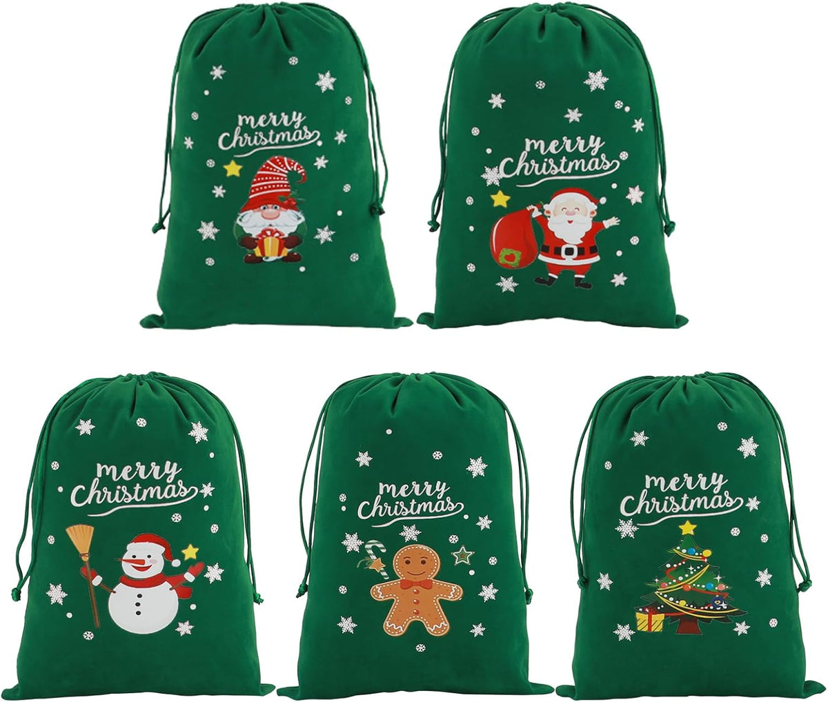 Tapleap Coth Christmas Bags with Drawstring - 50Pcs 7x10 Green Velvet for Small Bussiness Wrapping