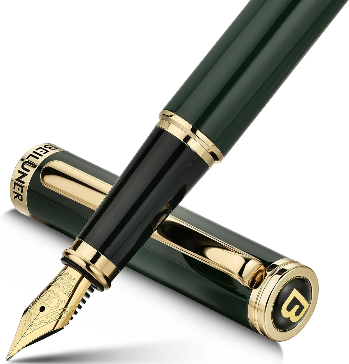 BEILUNER Racing Green Fountain Pen,Stunning Luxury Pens with 24K Gold Finish, Gorgeous 24K Gilded