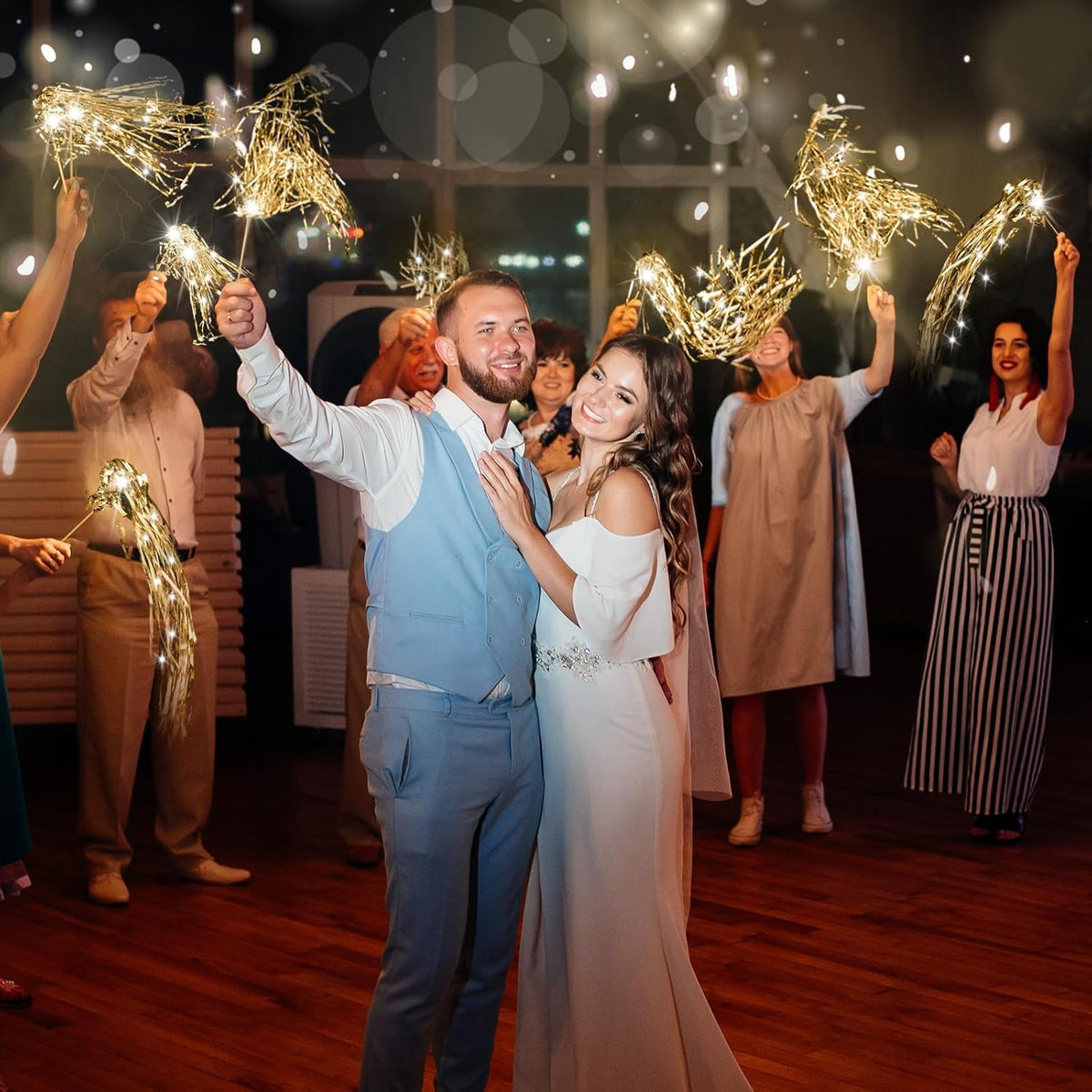 100 Pcs Lighted Wedding Wands LED Tinsel Wands Light up Streamers Sparklers for Wedding Send Off