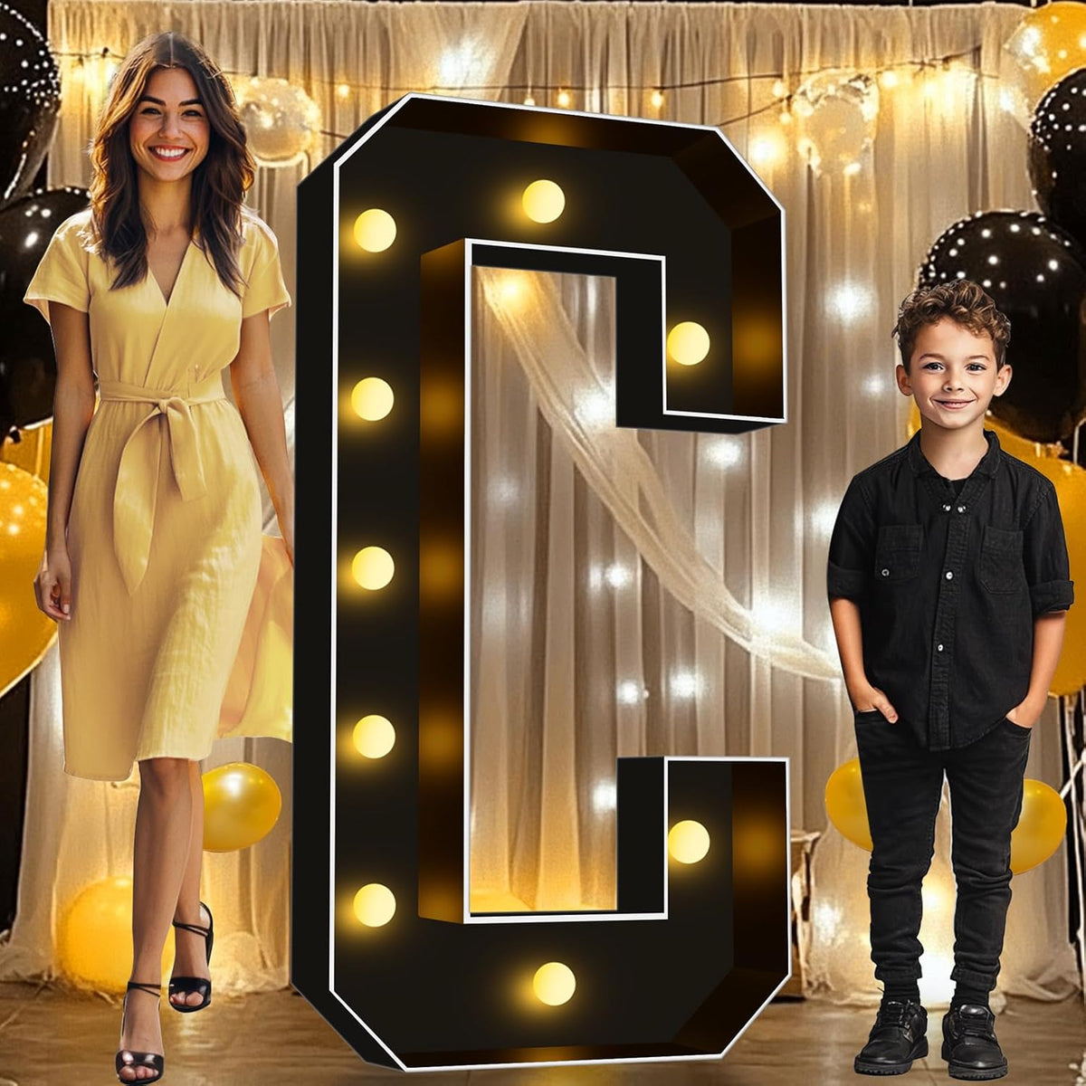 Pooqla 4 FT Marquee Light Up Letters, Giant Letter Sign Black Marquee Letter Lights 4 Feet Tall