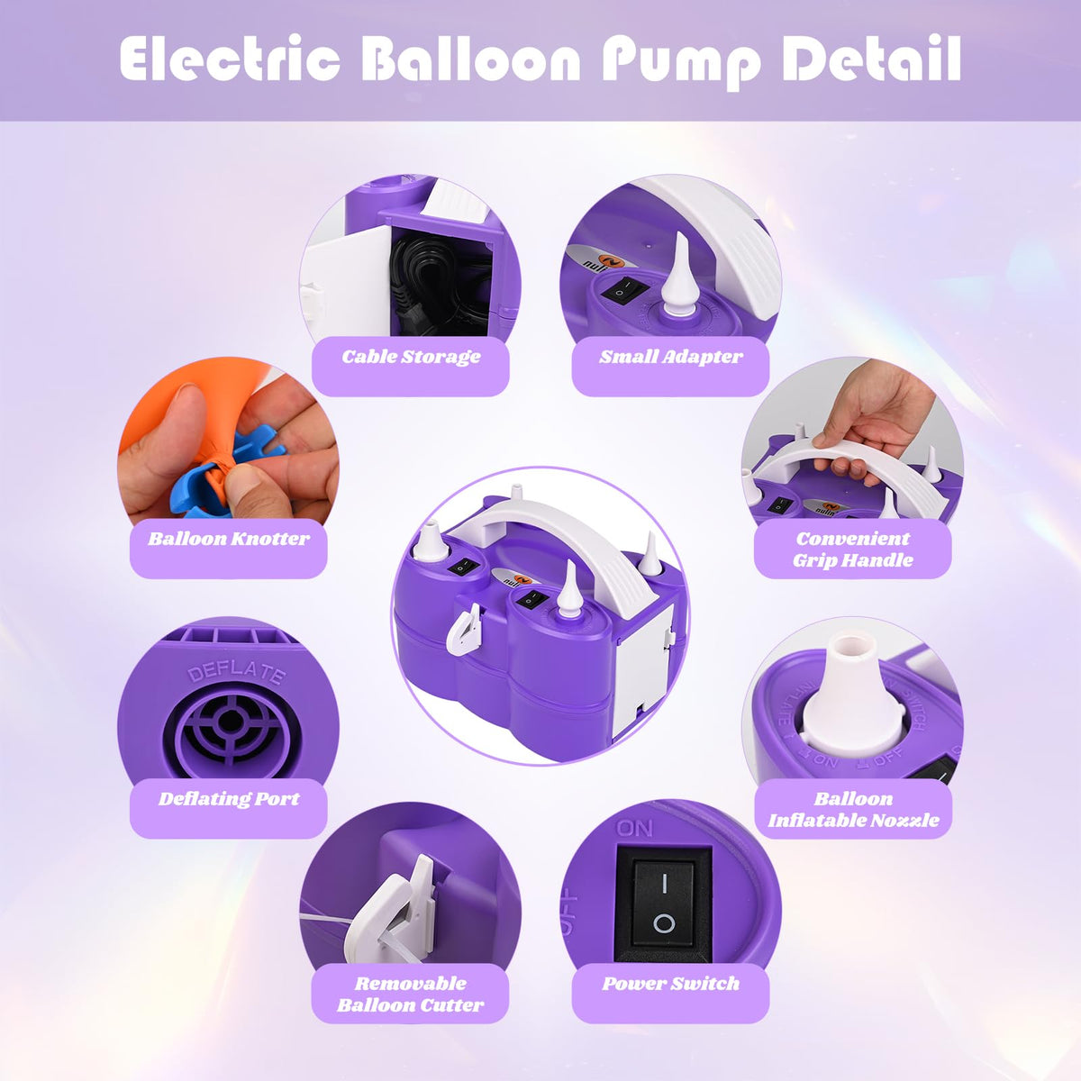 NuLink Balloon Pump 3-in-1 Electric Air Pump Dual Nozzle Blower for 260q Foil Latex Mylar Balloon