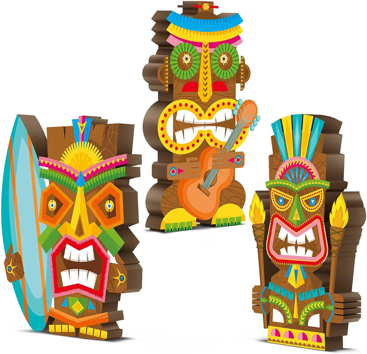 Blulu 3 Pcs Tiki Party Decor Hawaiian Luau Party Decorations Tropical Aloha Wooden Bar Table Sign