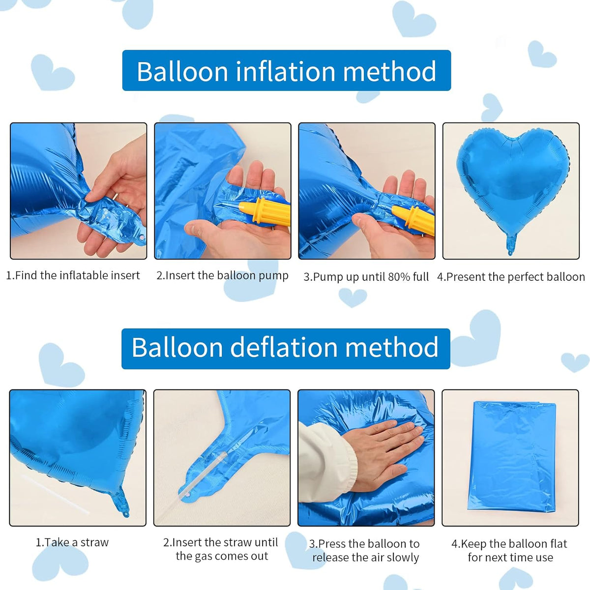 Blue Foil Heart Balloons, 10PCS 18inch Love Shape for Helium Birthday Party Decorations, Boys Men