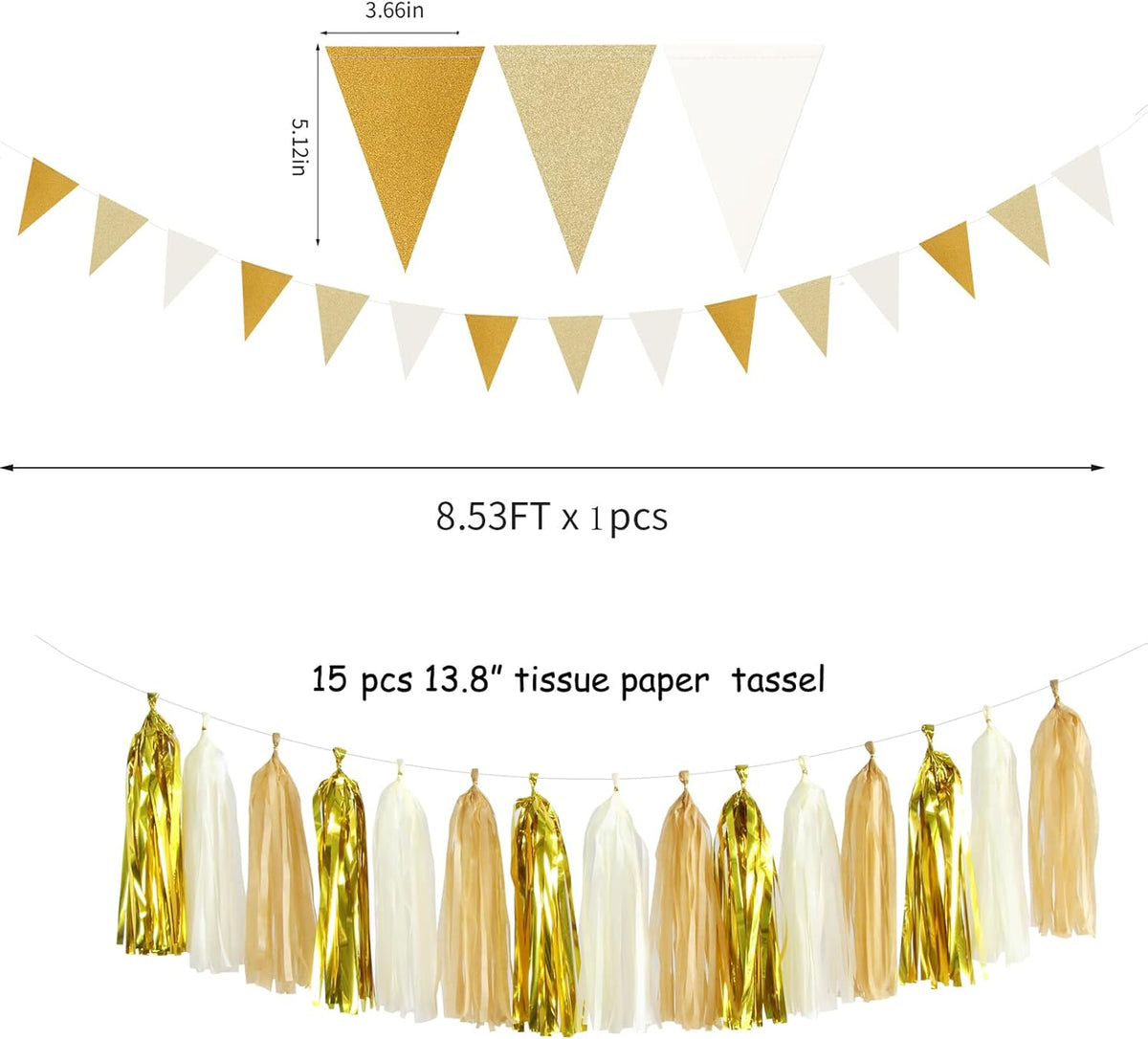 White Gold Champagne Party Decorations - 23pcs Tissue Pom Poms Streamers,Christmas Wedding