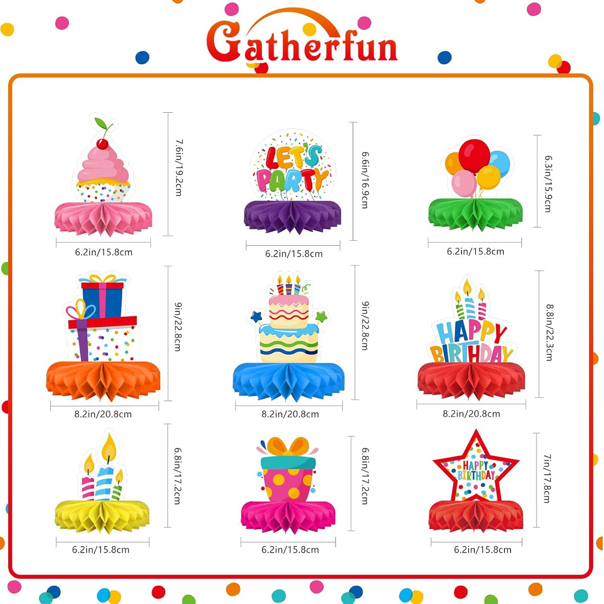 Happy Birthday Decorations Set - Colorful Themed Honeycomb Centerpiece, Table Decoration for Kids'