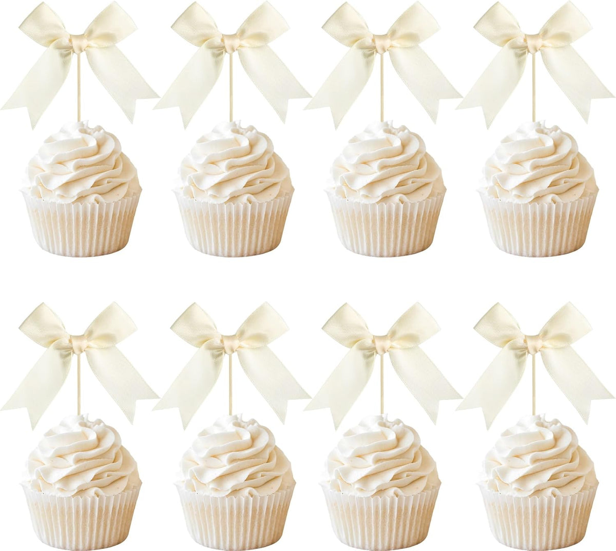 Gyufise 24Pcs Bow Cupcake Toppers Coquette Bow Girls Birthday Cake Decorations Bowknot Cake Toppers