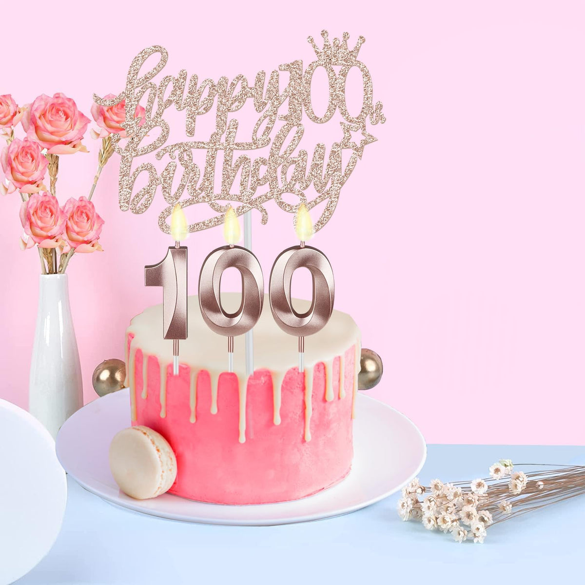 100th Birthday Decorations Women, Including Birthday Crown/Tiara, Sash, Cake Topper and Candles