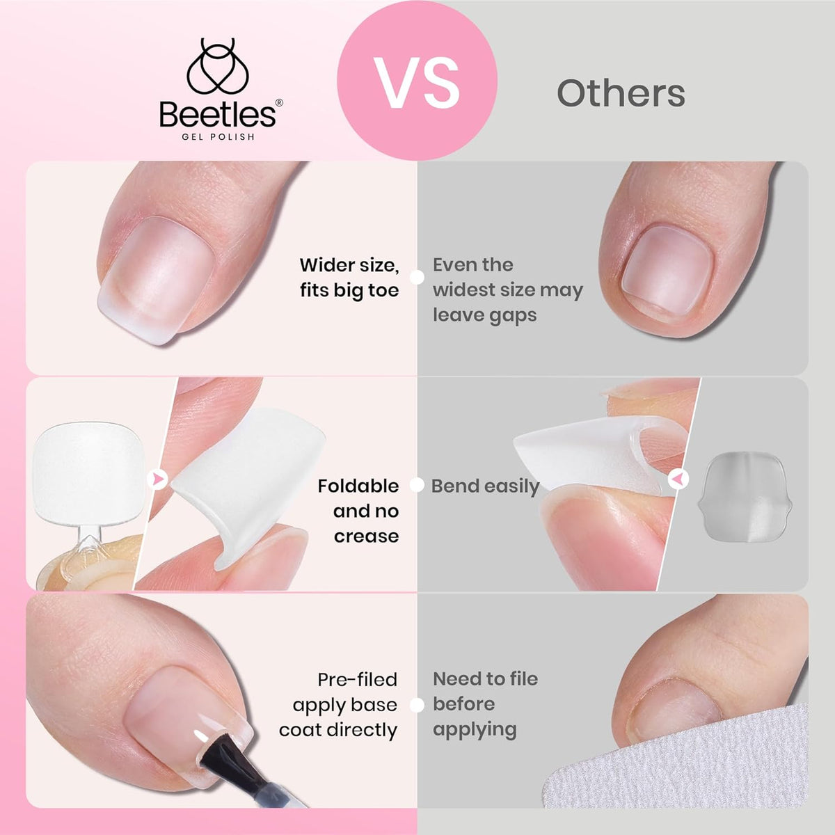 Beetles Toe Nail Tips Square - 16 Sizes 192 Pcs Full Cover Nail Tips Fake Acrylic Toe Nail