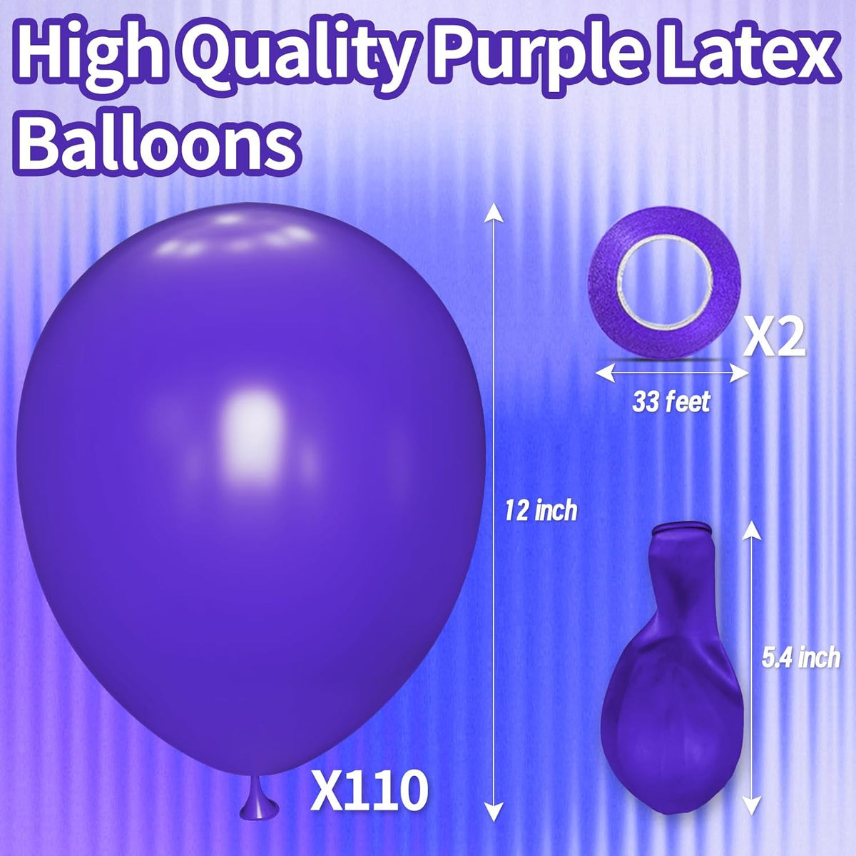 KAWKALSH Purple Latex Party Balloons, 110 Pack 12 inch Round Helium Balloons for Wedding Graduation