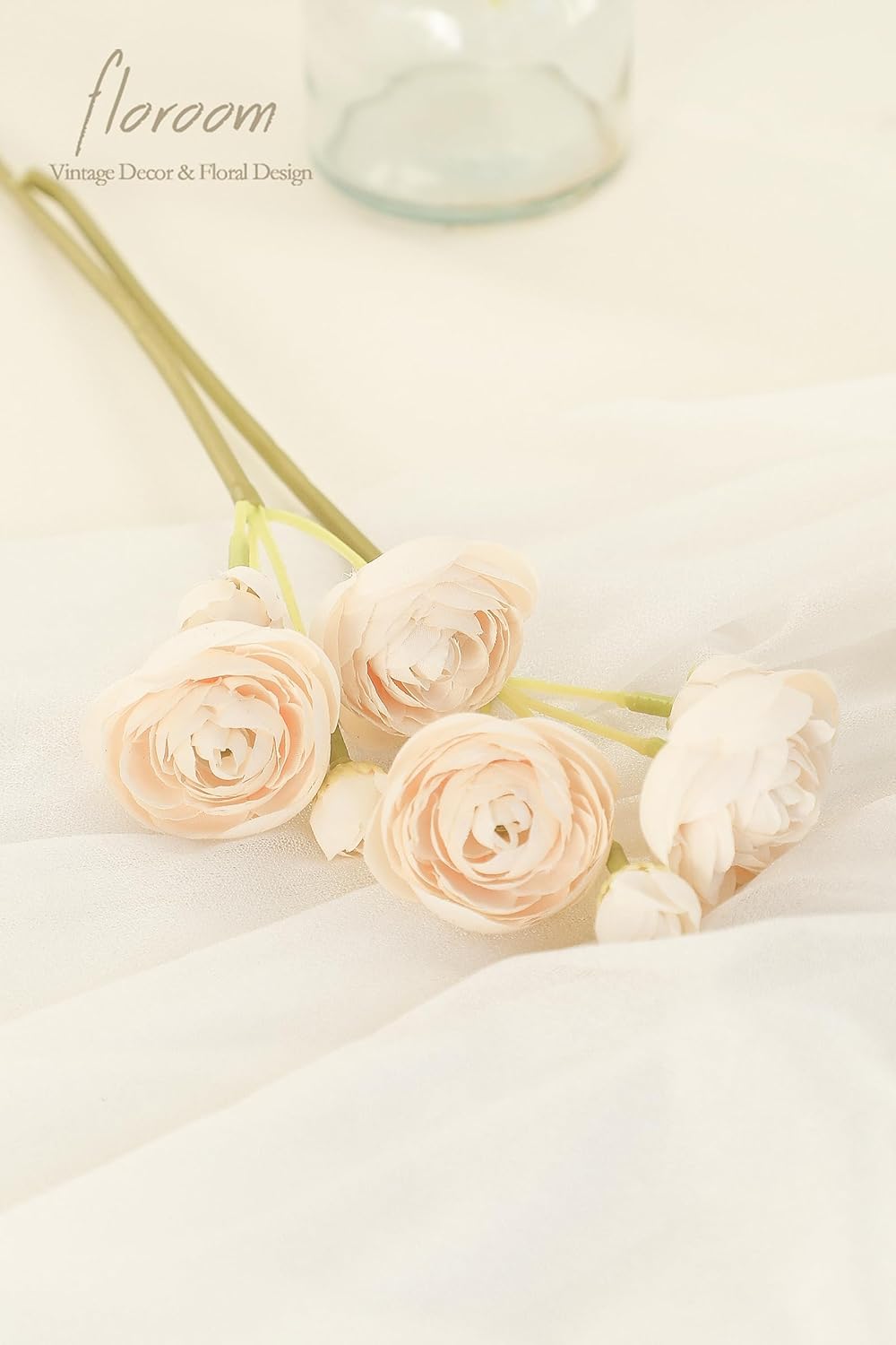 Floroom Ranunculus Artificial Flowers 18 Pcs Champagne Faux Silk Mini Ranunculus Bulk Fake Wedding