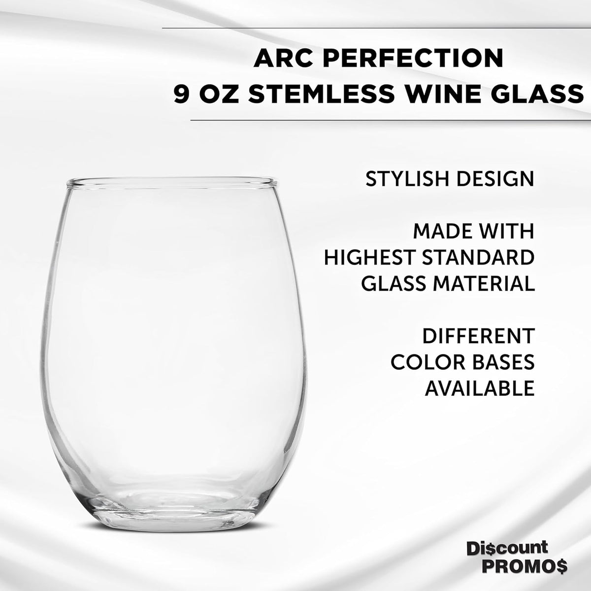 DISCOUNT PROMOS Stemless Wine Glass 9 oz. Set of 10, Bulk Pack - Great for Wedding Favors