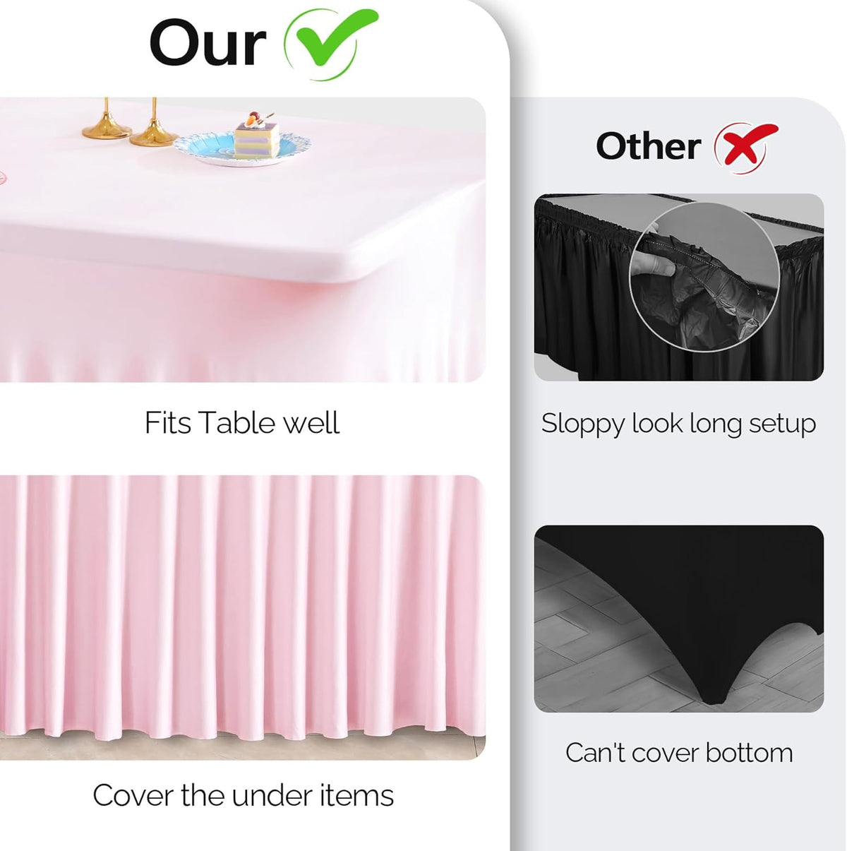 2 Pack Pink Spandex Table Clothes for 8 Foot Rectangle Tables, 8FT Wrinkle Free Fitted Tablecloths