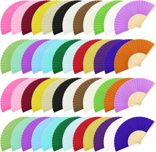 URATOT 48 Pieces Folding Fans Silk Bamboo Folding Fans Handheld Fans for Wedding, Party Decoration