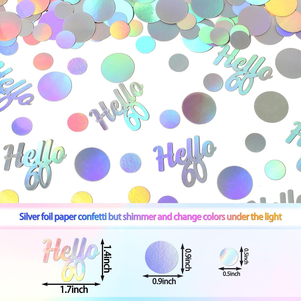 Hello 60 Birthday Confetti for Table Iridescent 60th Birthday Party Decorations for Women Sixty