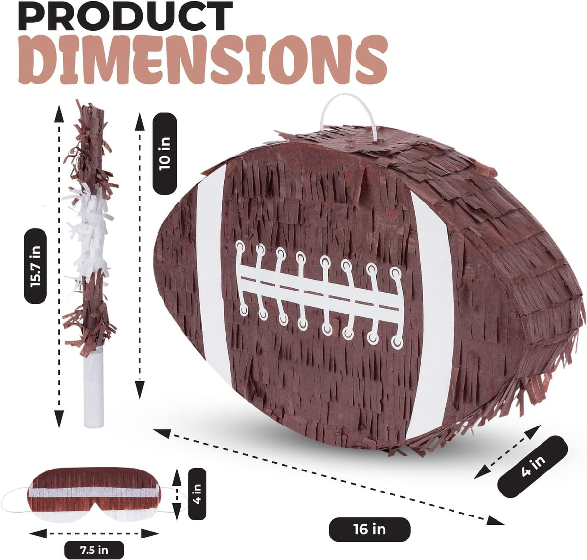 Football Pinata Bundle with a Blindfold and a Bat (16 x 10 x 4 Inches), Football Pinata for Boys