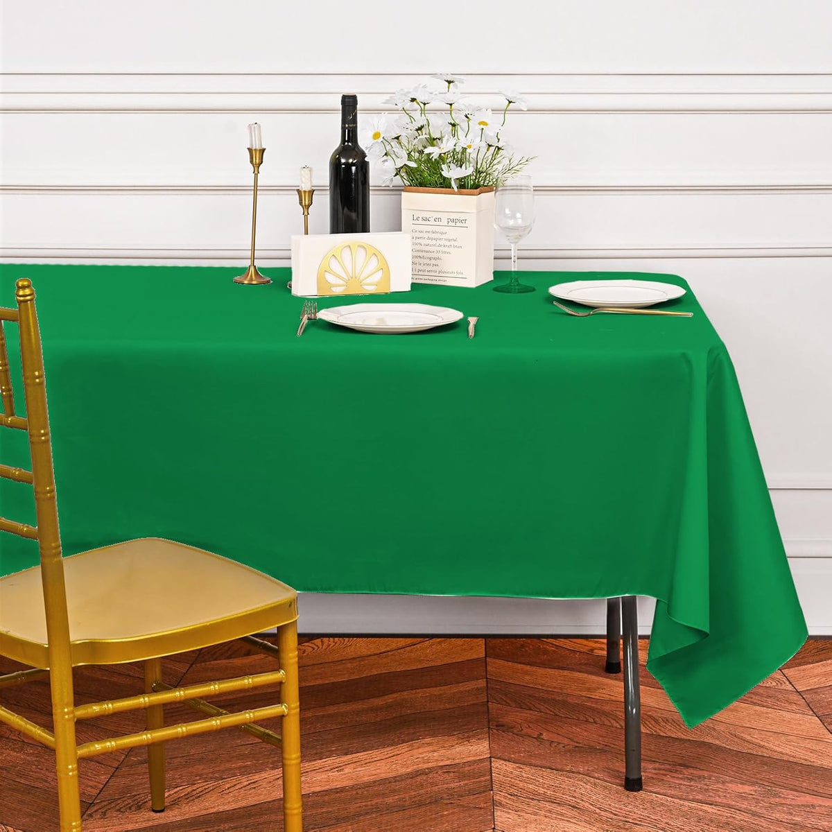 10 Pack Green Tablecloths for 6ft Rectangle Tables 60 x 102 Inch - Polyester Table Cover Stain and