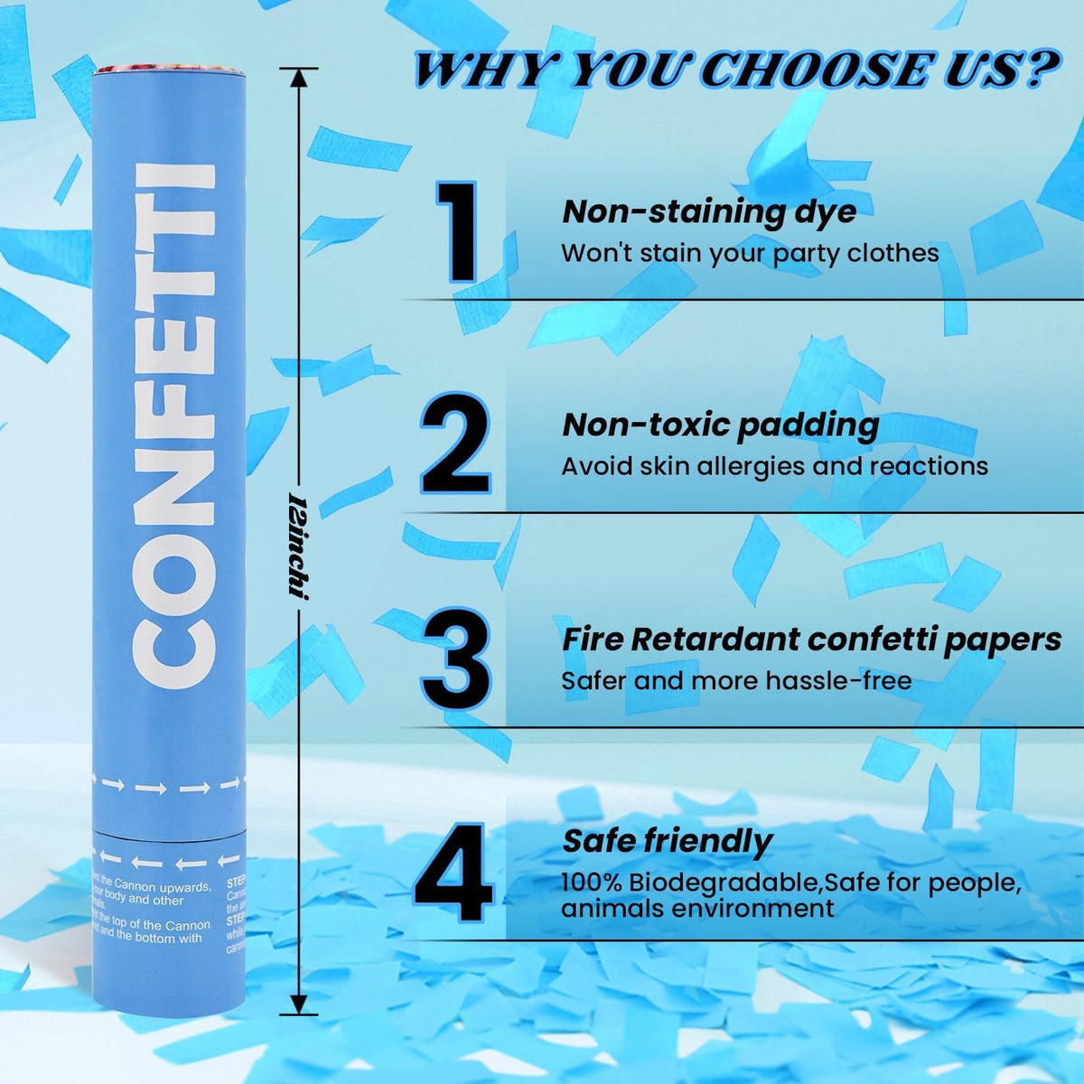Confetti Cannon Blue Biodegradable Confetti Poppers 12Pack Party Poppers Confetti Shooters Blue
