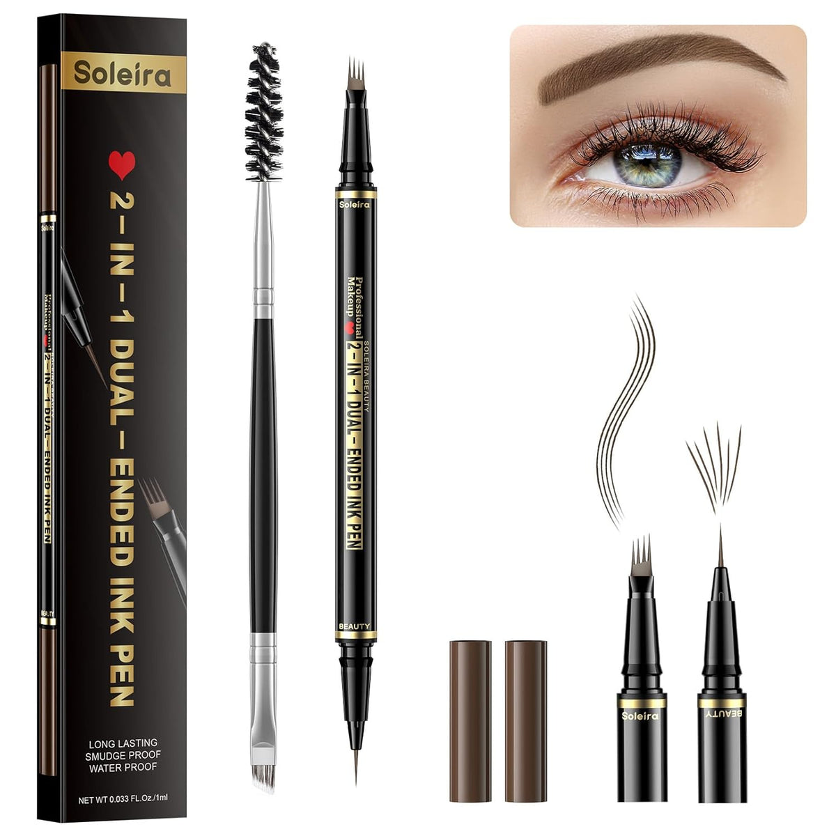 Eyebrow Pen, Soleira Waterproof Eyebrow Pencil with 4 Tip Microblading Eyebrow Pen and Dual-ended