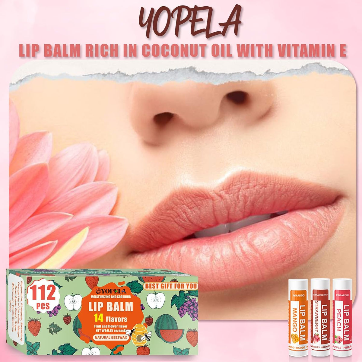 YOPELA 112 Pack Natural Lip Balm Bulk Lip Moisturizer with Vitamin E and Coconut Oil - Hydrating