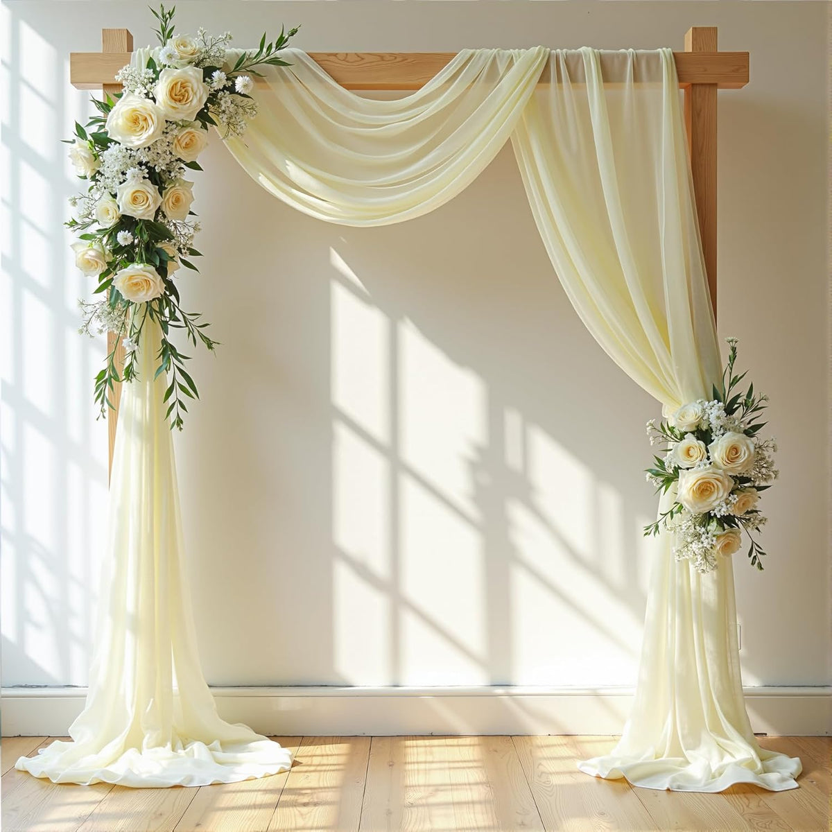Wedding Arch Draping Fabric, 2 Panels 6 Yards Ivory Sheer Backdrop Curtain Chiffon Fabric Drapery