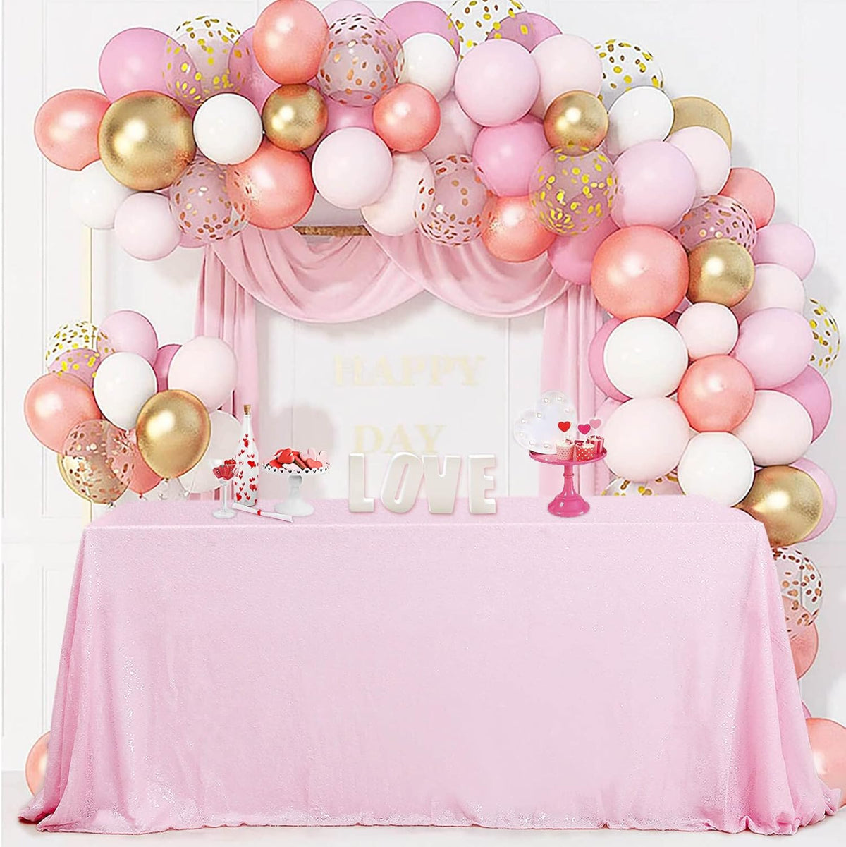 QueenDream Sparkly Sequin Tablecloth - Pink Table Cloth 50x80 Inches Rectangle Table Overlay Fabric