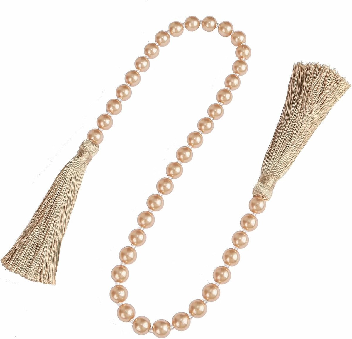 Fenghuangwu 34 Inch Pearl Glass Bead Garland with Tassels - Elegant Boho Table Decor, Fringe Wall