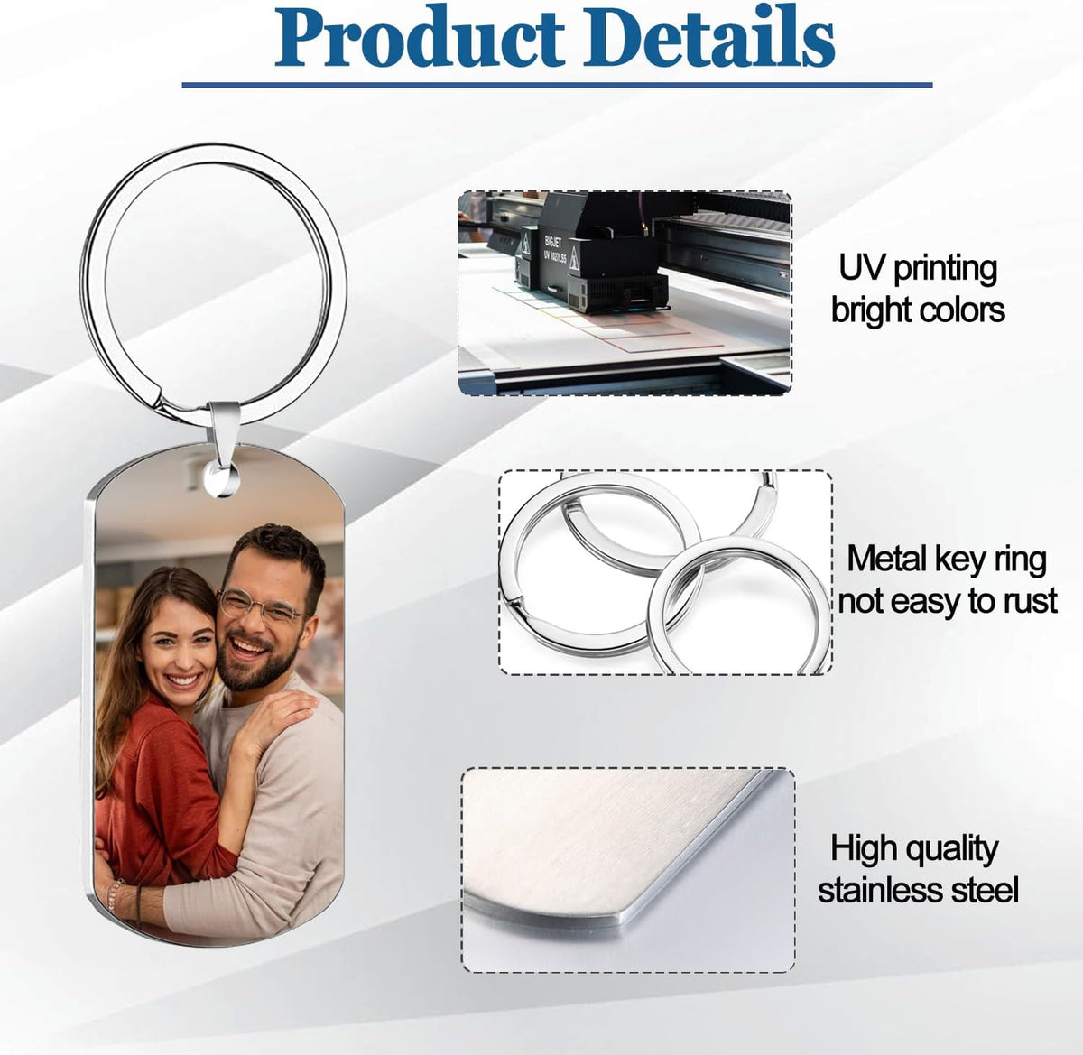 Custom Keychain with Picture, Personalized Keychain with Engraved Photo/Text, Gifts for Family and
