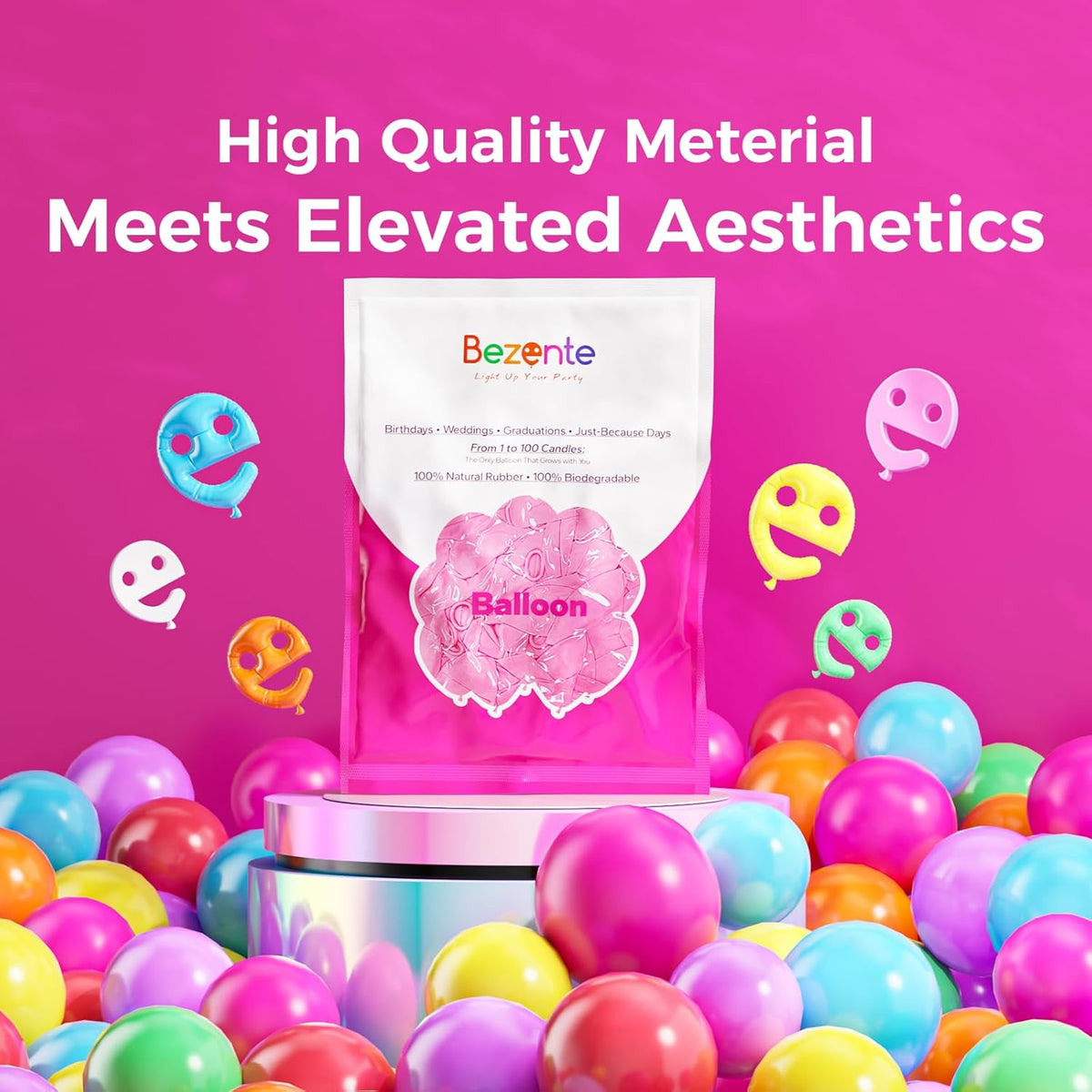 Bezente Dusty Blue Latex Party Balloons - 100 Pack 12 inch Round Helium Slate Matte Balloons for