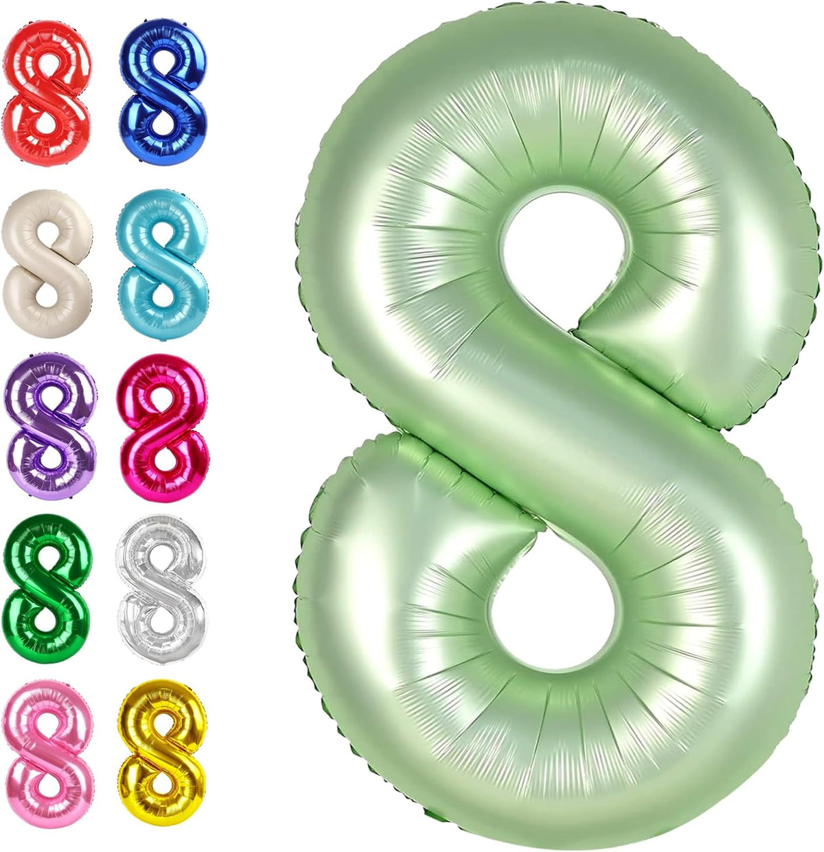 Helium Foil Sage Green Number 8 Balloon 40 Inch, Mylar Eight Numbers 8 18 28 38 48 58 80 88