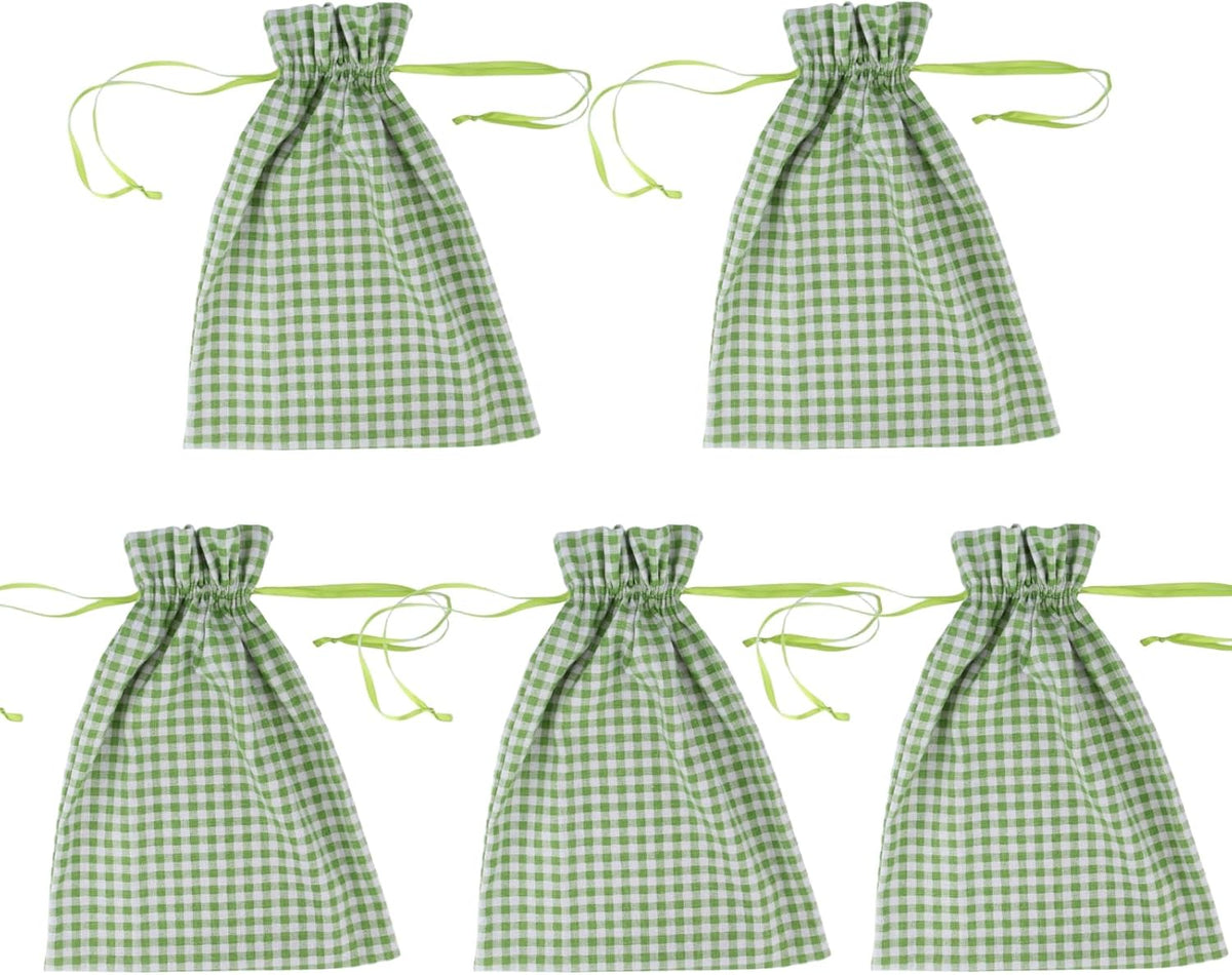 Meseey 5 Pcs Large Buffalo Plaid Burlap Bags with Drawstring Gift Bags Gingham Sacks Bags Gift